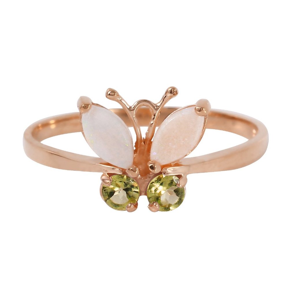 14K. GOLD BUTTERFLY RING WITH OPALS & PERIDOT - Picture 1 of 7